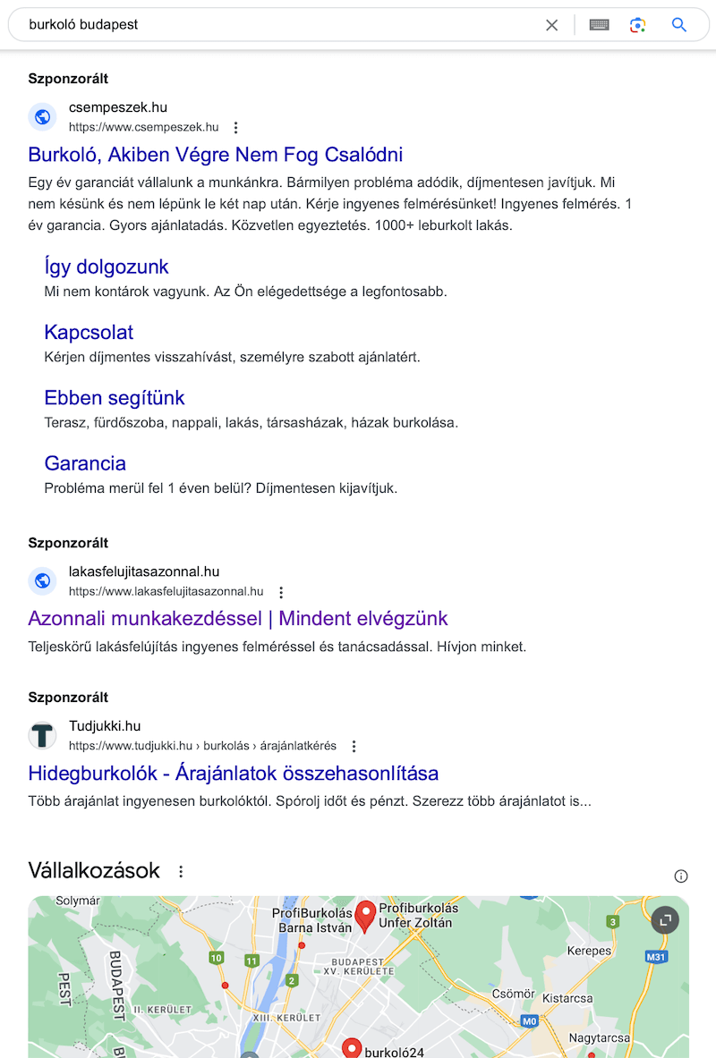 Google Ads hirdetéskezelés, kampányfelügyelet - Google keresés asztali